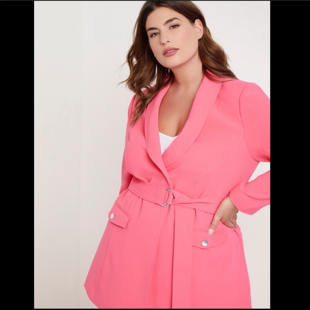 Priscilla Ono x Eloquii belted hot pink blazer